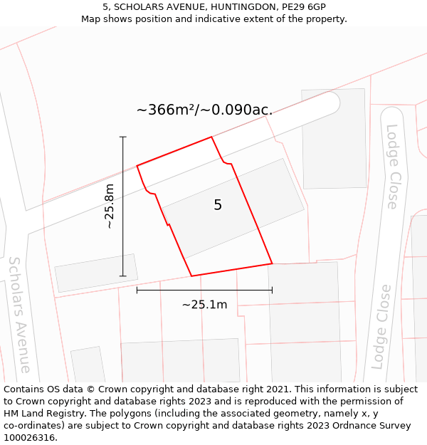 5, SCHOLARS AVENUE, HUNTINGDON, PE29 6GP: Plot and title map