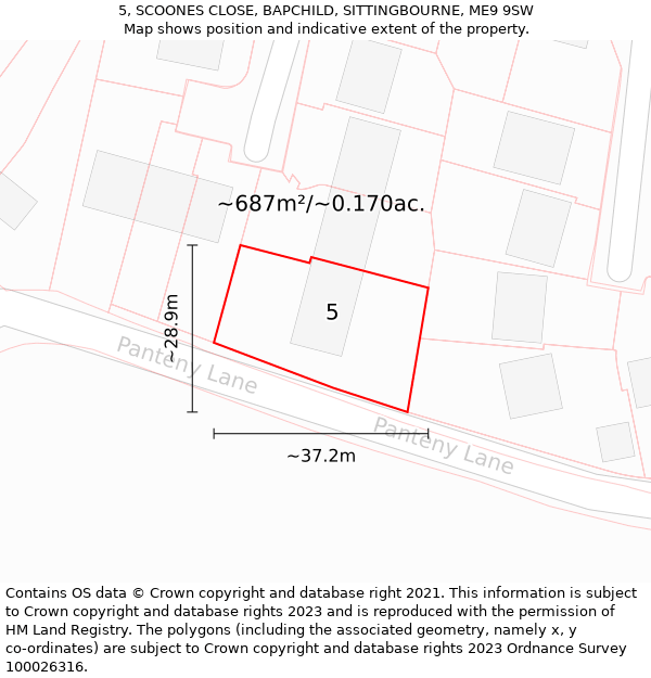 5, SCOONES CLOSE, BAPCHILD, SITTINGBOURNE, ME9 9SW: Plot and title map