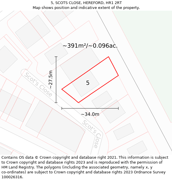 5, SCOTS CLOSE, HEREFORD, HR1 2RT: Plot and title map