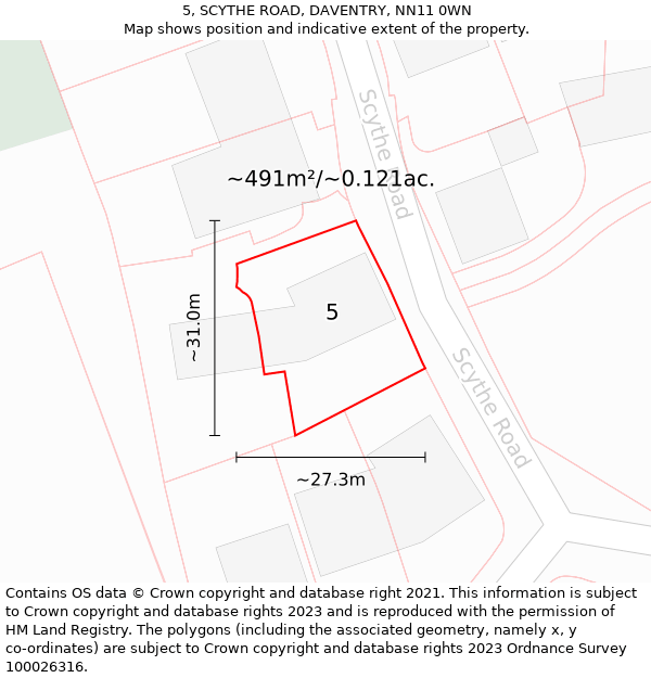 5, SCYTHE ROAD, DAVENTRY, NN11 0WN: Plot and title map