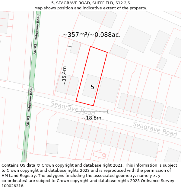 5, SEAGRAVE ROAD, SHEFFIELD, S12 2JS: Plot and title map