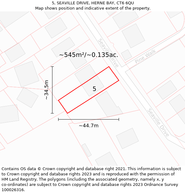 5, SEAVILLE DRIVE, HERNE BAY, CT6 6QU: Plot and title map