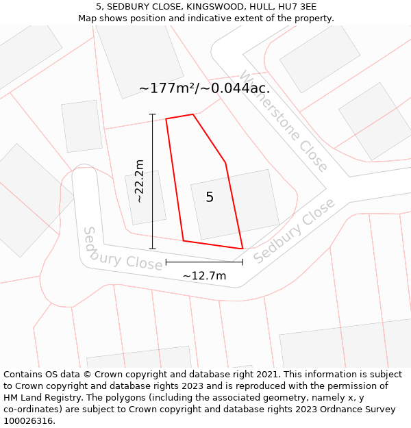 5, SEDBURY CLOSE, KINGSWOOD, HULL, HU7 3EE: Plot and title map