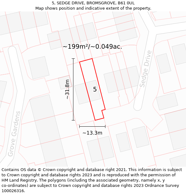 5, SEDGE DRIVE, BROMSGROVE, B61 0UL: Plot and title map