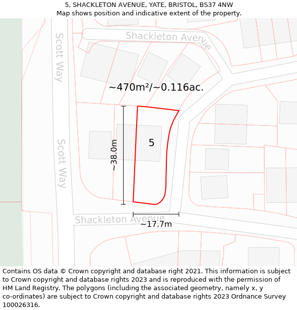 5, SHACKLETON AVENUE, YATE, BRISTOL, BS37 4NW: Plot and title map