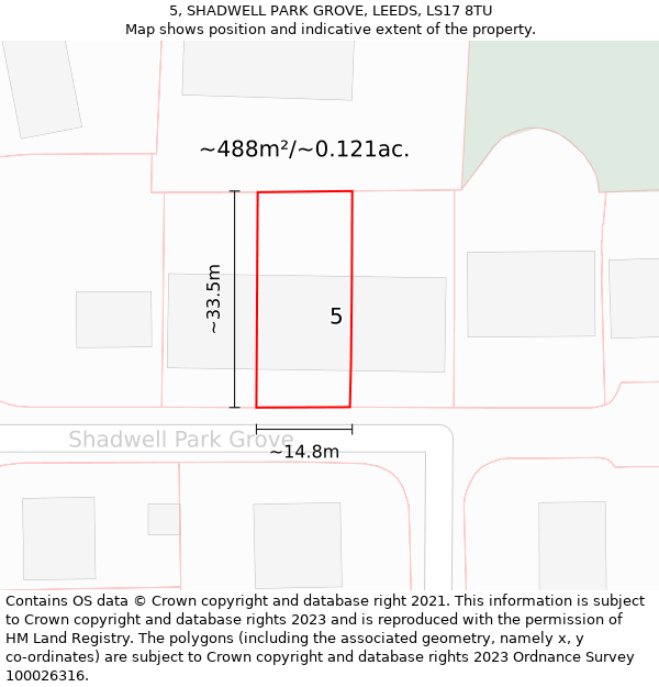 5, SHADWELL PARK GROVE, LEEDS, LS17 8TU: Plot and title map