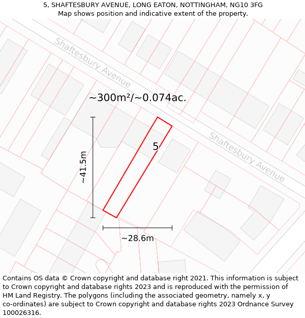 5, SHAFTESBURY AVENUE, LONG EATON, NOTTINGHAM, NG10 3FG: Plot and title map