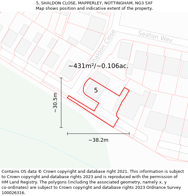 5, SHALDON CLOSE, MAPPERLEY, NOTTINGHAM, NG3 5XF: Plot and title map