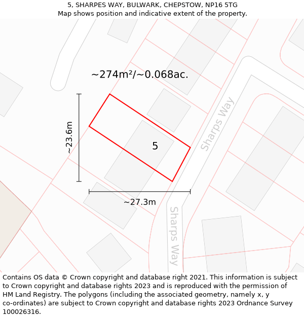 5, SHARPES WAY, BULWARK, CHEPSTOW, NP16 5TG: Plot and title map