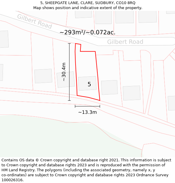 5, SHEEPGATE LANE, CLARE, SUDBURY, CO10 8RQ: Plot and title map