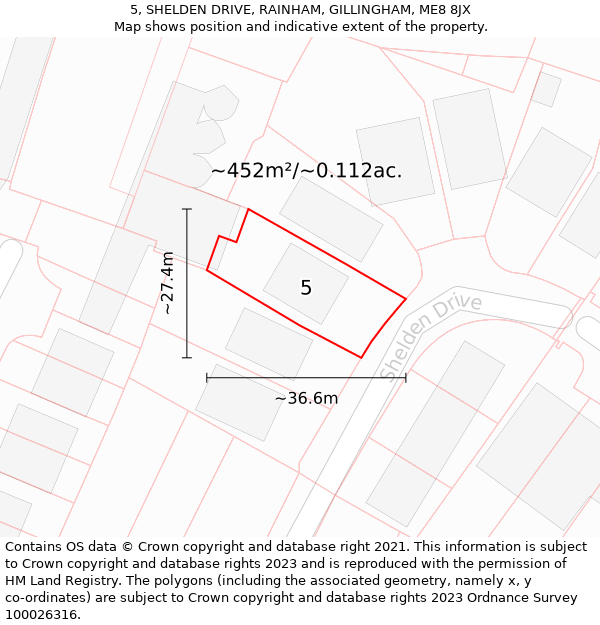 5, SHELDEN DRIVE, RAINHAM, GILLINGHAM, ME8 8JX: Plot and title map