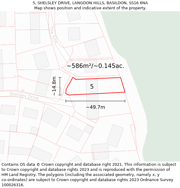 5, SHELSLEY DRIVE, LANGDON HILLS, BASILDON, SS16 6NA: Plot and title map