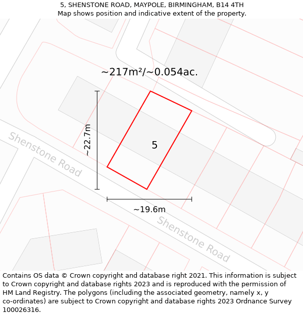 5, SHENSTONE ROAD, MAYPOLE, BIRMINGHAM, B14 4TH: Plot and title map