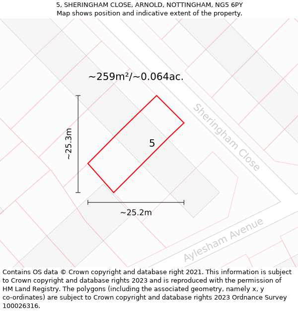 5, SHERINGHAM CLOSE, ARNOLD, NOTTINGHAM, NG5 6PY: Plot and title map