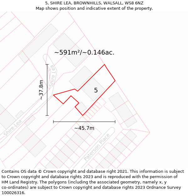 5, SHIRE LEA, BROWNHILLS, WALSALL, WS8 6NZ: Plot and title map