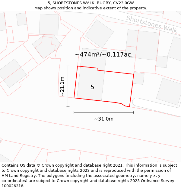 5, SHORTSTONES WALK, RUGBY, CV23 0GW: Plot and title map