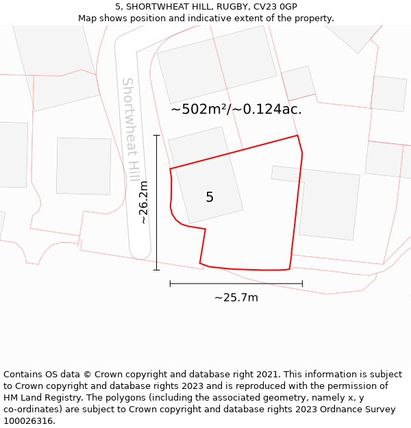 5, SHORTWHEAT HILL, RUGBY, CV23 0GP: Plot and title map