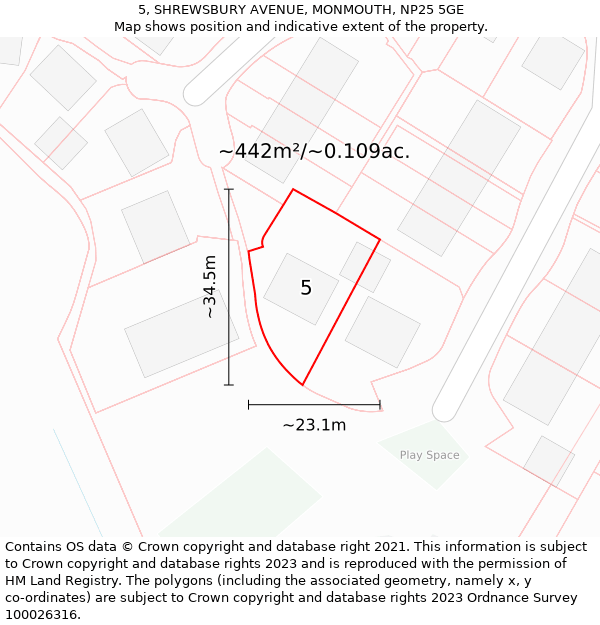 5, SHREWSBURY AVENUE, MONMOUTH, NP25 5GE: Plot and title map