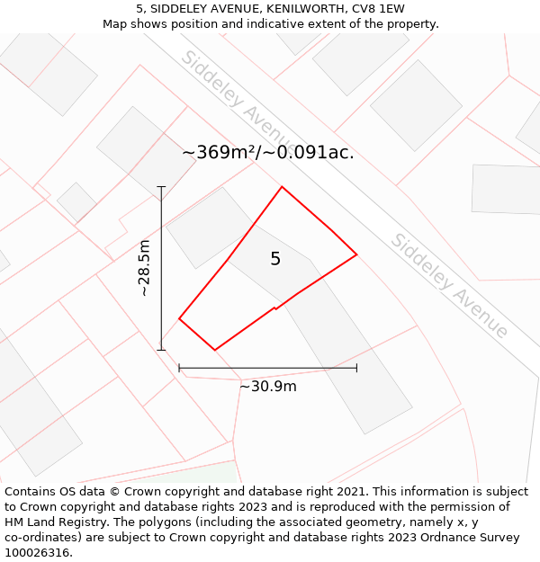 5, SIDDELEY AVENUE, KENILWORTH, CV8 1EW: Plot and title map