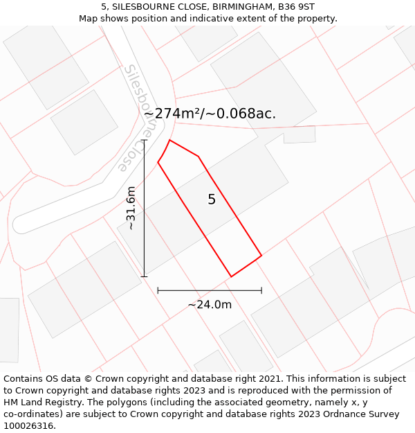 5, SILESBOURNE CLOSE, BIRMINGHAM, B36 9ST: Plot and title map