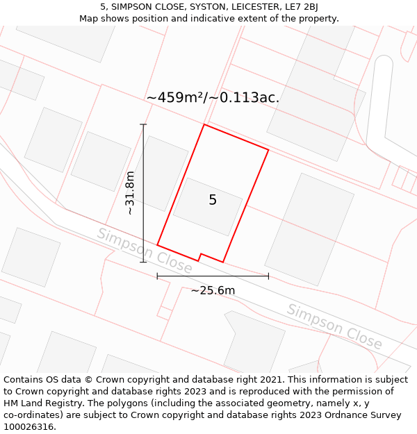 5, SIMPSON CLOSE, SYSTON, LEICESTER, LE7 2BJ: Plot and title map