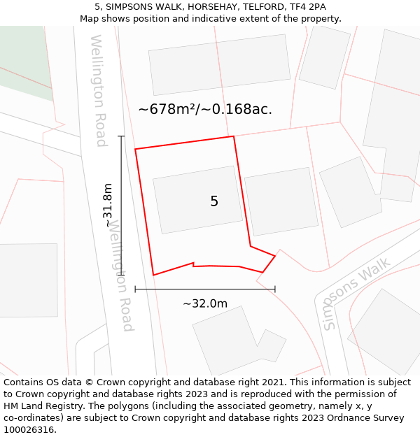 5, SIMPSONS WALK, HORSEHAY, TELFORD, TF4 2PA: Plot and title map