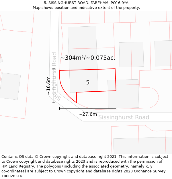 5, SISSINGHURST ROAD, FAREHAM, PO16 9YA: Plot and title map