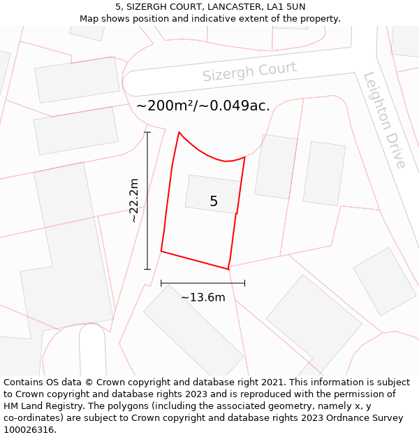 5, SIZERGH COURT, LANCASTER, LA1 5UN: Plot and title map