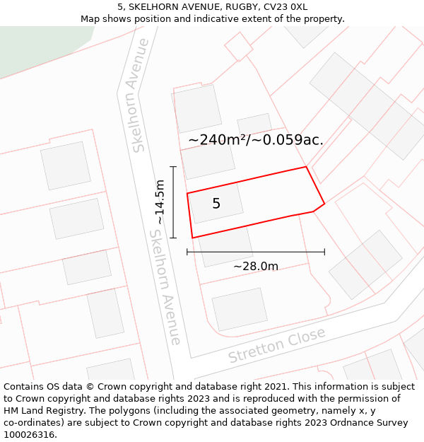 5, SKELHORN AVENUE, RUGBY, CV23 0XL: Plot and title map