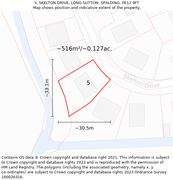 5, SKELTON DRIVE, LONG SUTTON, SPALDING, PE12 9FT: Plot and title map