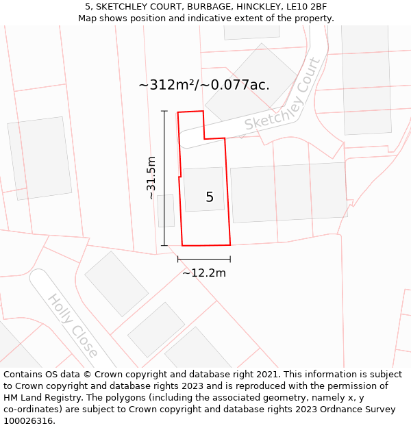 5, SKETCHLEY COURT, BURBAGE, HINCKLEY, LE10 2BF: Plot and title map