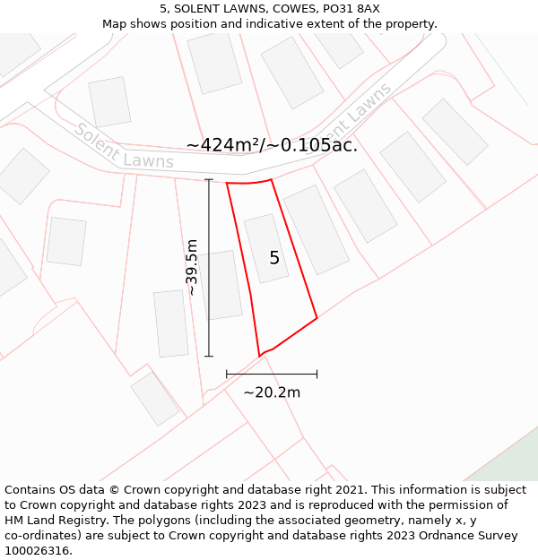 5, SOLENT LAWNS, COWES, PO31 8AX: Plot and title map