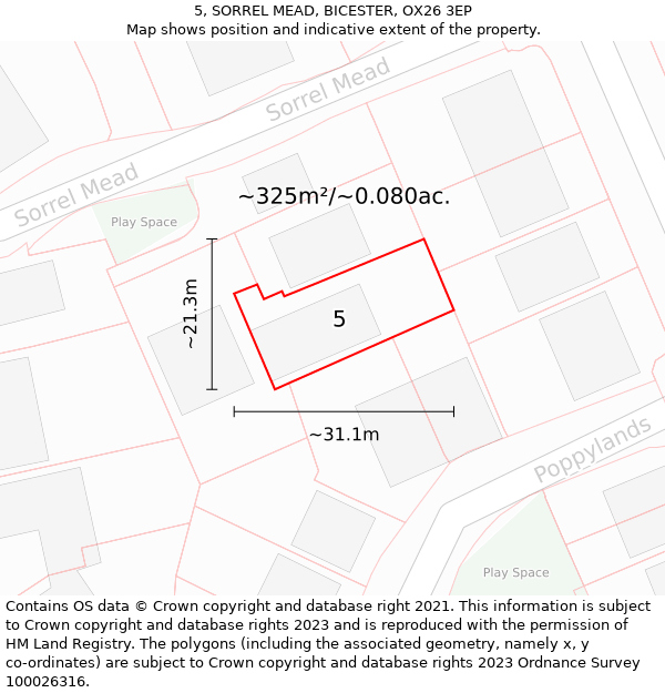 5, SORREL MEAD, BICESTER, OX26 3EP: Plot and title map