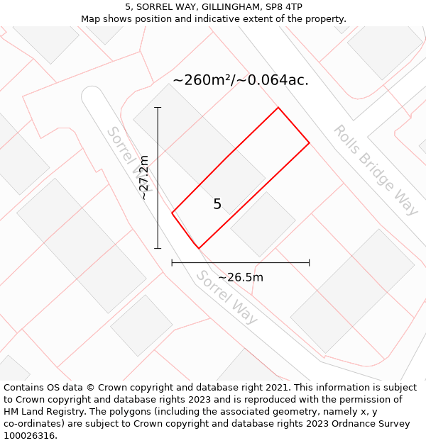 5, SORREL WAY, GILLINGHAM, SP8 4TP: Plot and title map