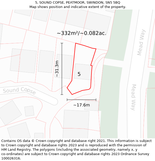 5, SOUND COPSE, PEATMOOR, SWINDON, SN5 5BQ: Plot and title map