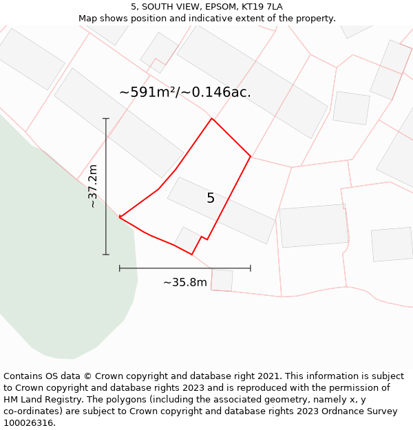 5, SOUTH VIEW, EPSOM, KT19 7LA: Plot and title map