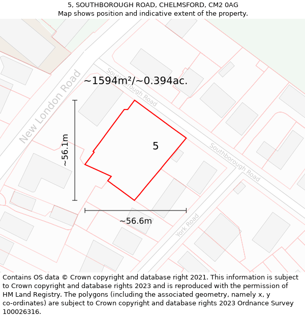 5, SOUTHBOROUGH ROAD, CHELMSFORD, CM2 0AG: Plot and title map