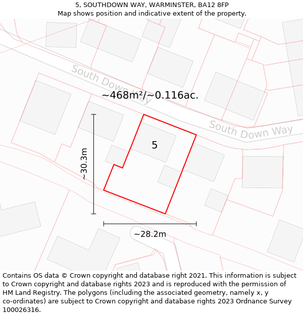 5, SOUTHDOWN WAY, WARMINSTER, BA12 8FP: Plot and title map