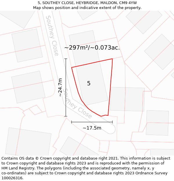 5, SOUTHEY CLOSE, HEYBRIDGE, MALDON, CM9 4YW: Plot and title map