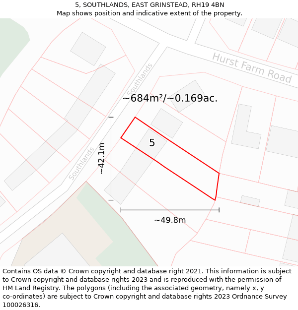 5, SOUTHLANDS, EAST GRINSTEAD, RH19 4BN: Plot and title map