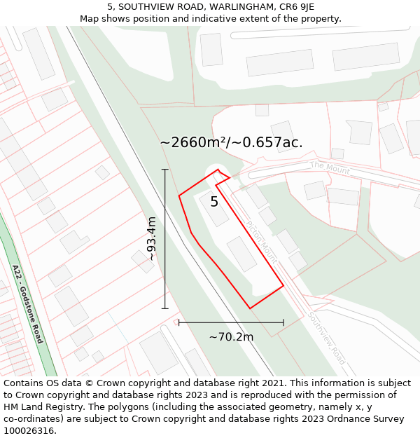 5, SOUTHVIEW ROAD, WARLINGHAM, CR6 9JE: Plot and title map