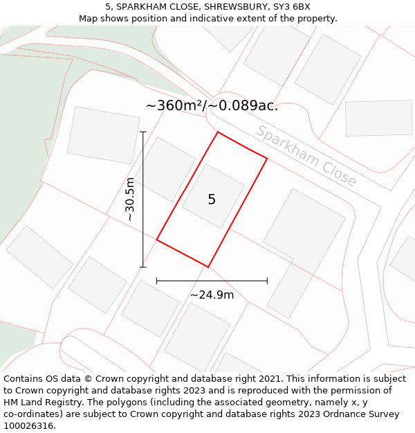 5, SPARKHAM CLOSE, SHREWSBURY, SY3 6BX: Plot and title map