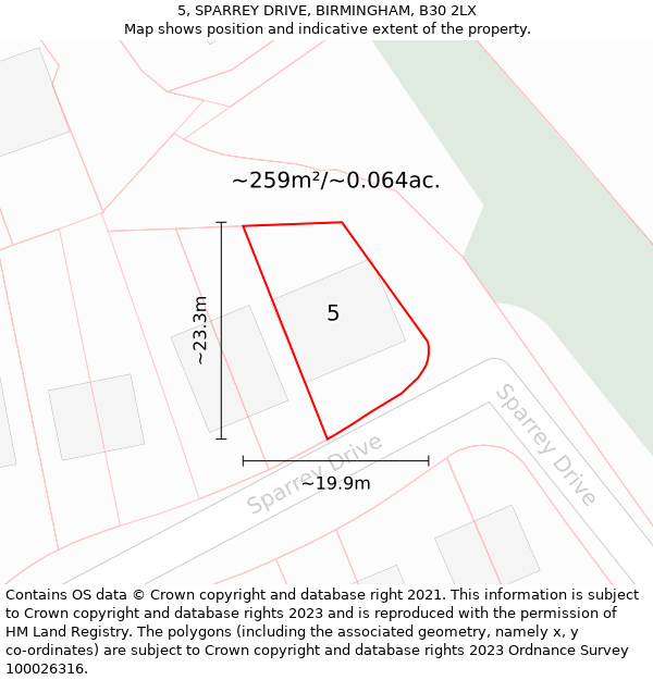 5, SPARREY DRIVE, BIRMINGHAM, B30 2LX: Plot and title map