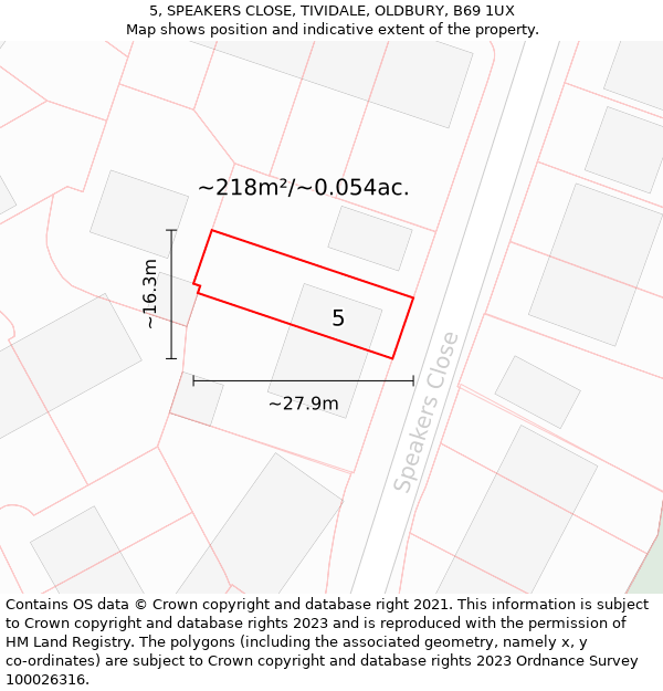 5, SPEAKERS CLOSE, TIVIDALE, OLDBURY, B69 1UX: Plot and title map