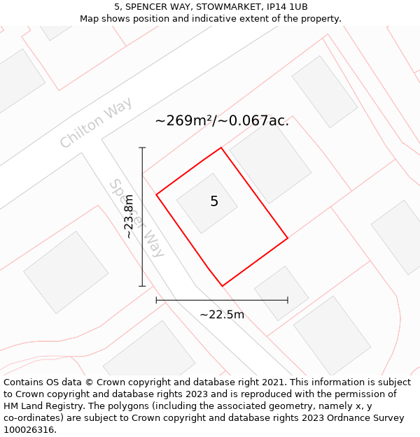 5, SPENCER WAY, STOWMARKET, IP14 1UB: Plot and title map