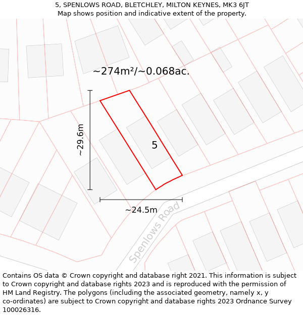 5, SPENLOWS ROAD, BLETCHLEY, MILTON KEYNES, MK3 6JT: Plot and title map