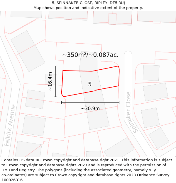 5, SPINNAKER CLOSE, RIPLEY, DE5 3UJ: Plot and title map