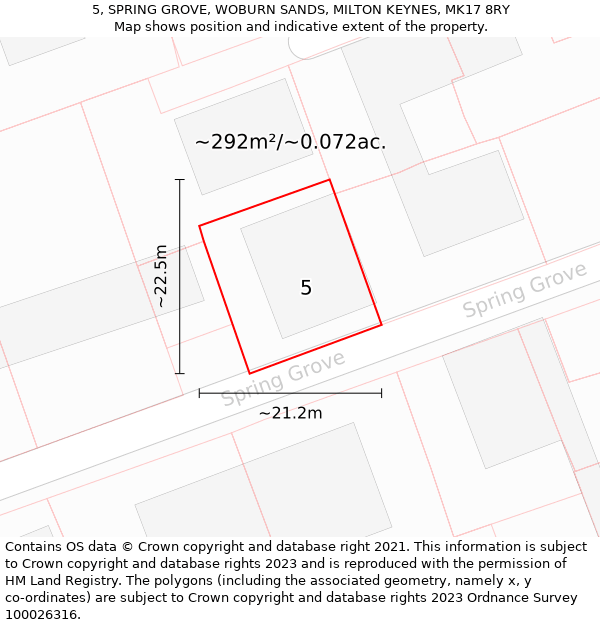 5, SPRING GROVE, WOBURN SANDS, MILTON KEYNES, MK17 8RY: Plot and title map