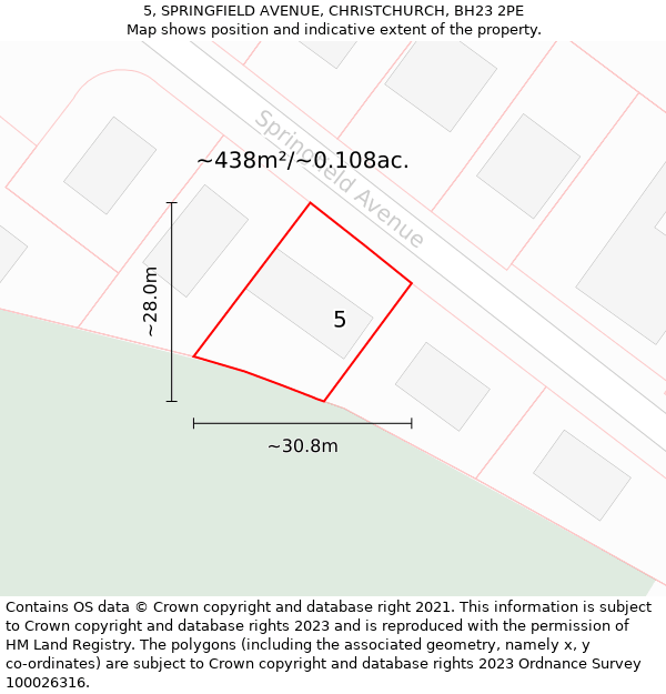 5, SPRINGFIELD AVENUE, CHRISTCHURCH, BH23 2PE: Plot and title map
