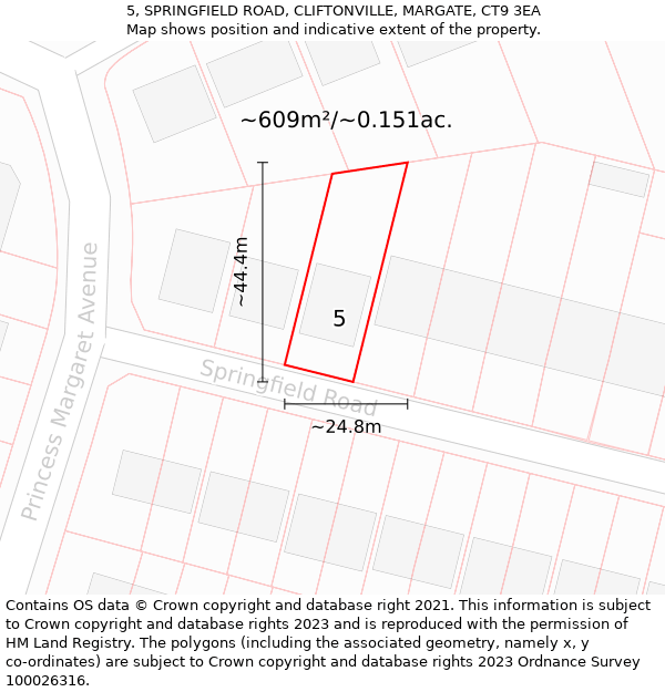 5, SPRINGFIELD ROAD, CLIFTONVILLE, MARGATE, CT9 3EA: Plot and title map